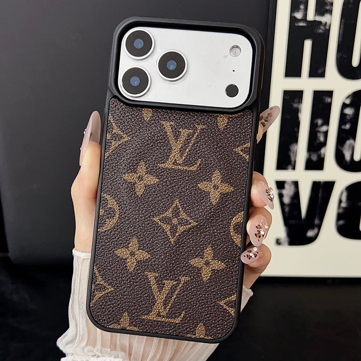 Luxury Monogram Leather iPhone Case – Elegant Brown Pattern with Premium Box