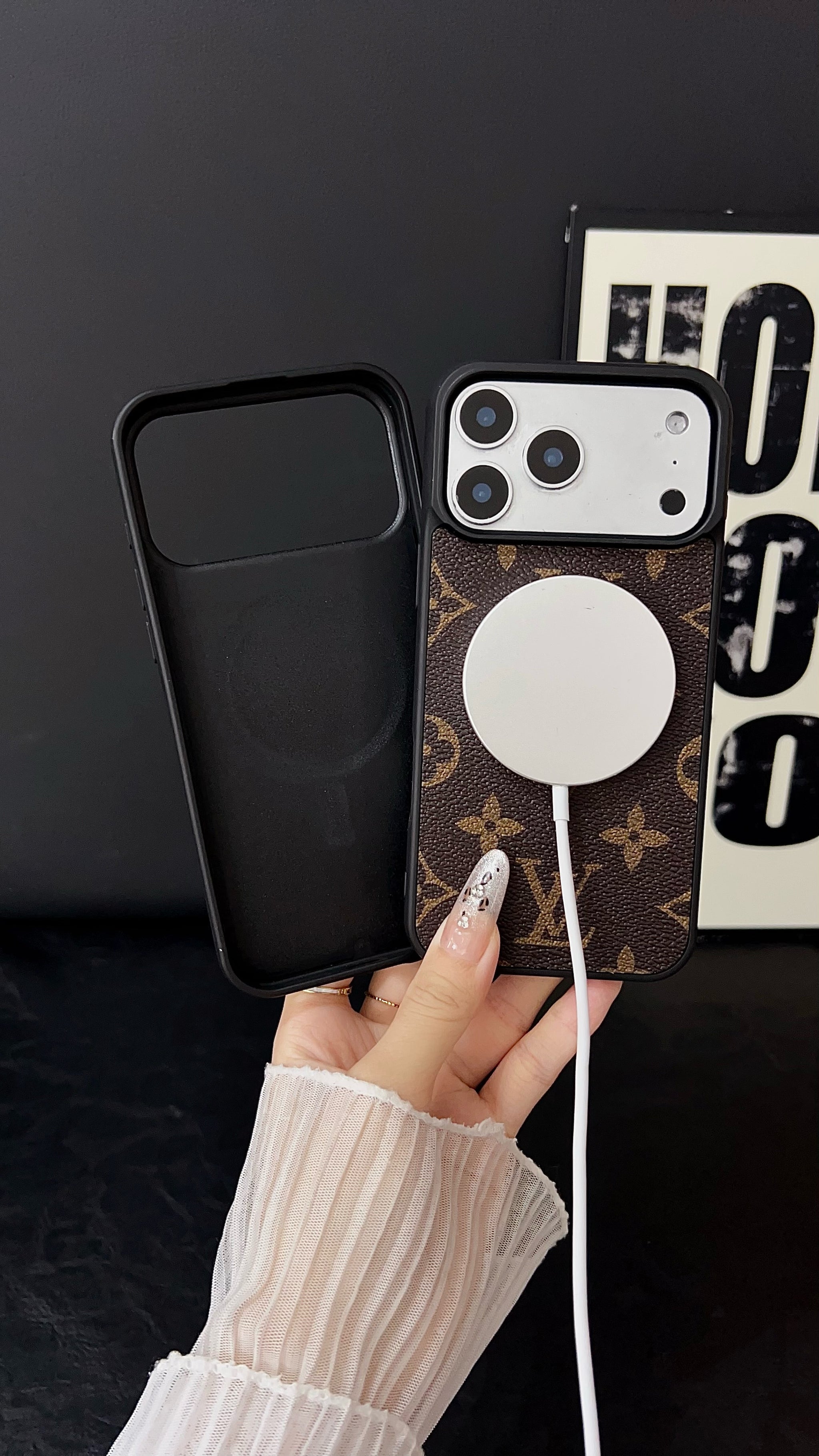 Luxury Monogram Leather iPhone Case – Elegant Brown Pattern with Premium Box
