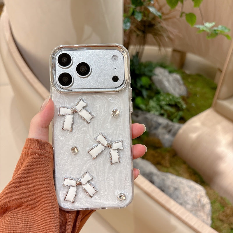 Elegant White Bow Pearl iPhone Case for Girls | Stylish Cute Cover