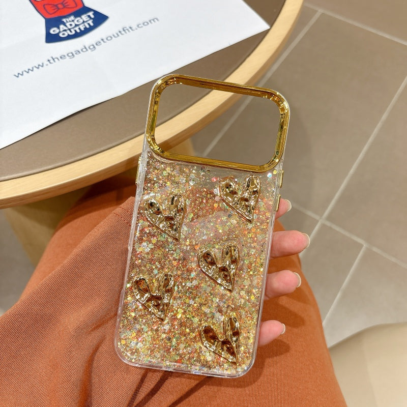 Golden Heart Glitter Phone Case – Cute Shiny Cover for Everyday Style