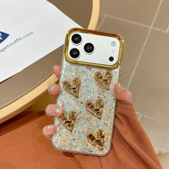 Golden Heart Glitter Phone Case – Cute Shiny Cover for Everyday Style