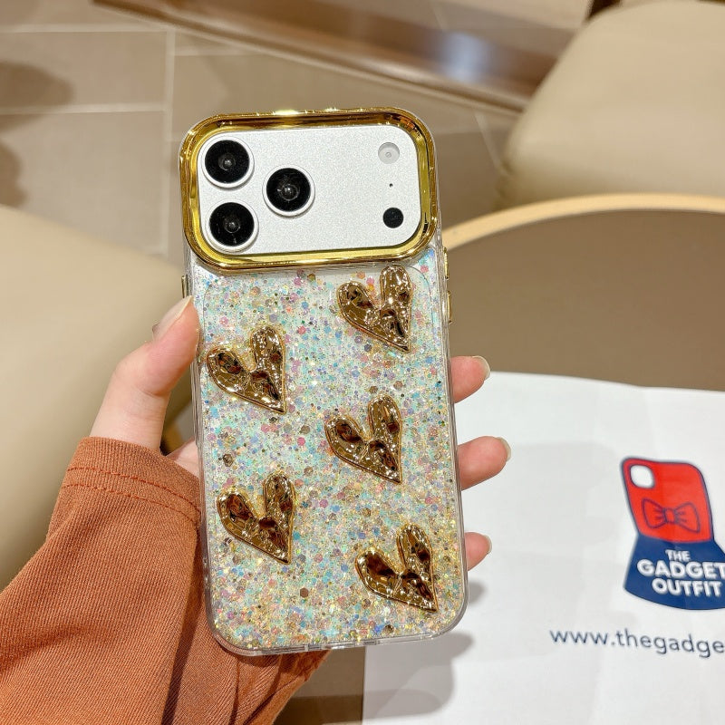 Golden Heart Glitter Phone Case – Cute Shiny Cover for Everyday Style