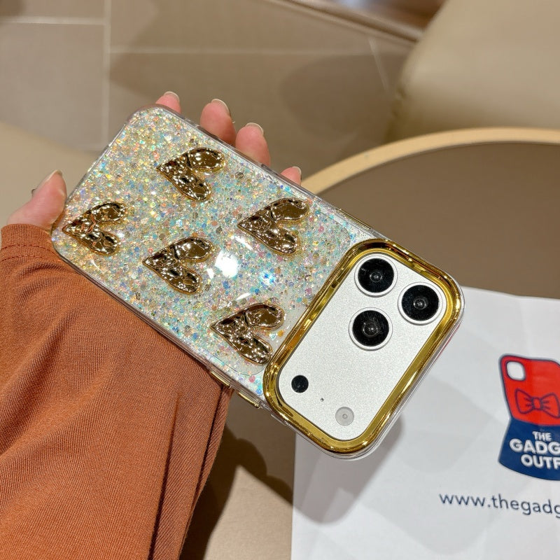 Golden Heart Glitter Phone Case – Cute Shiny Cover for Everyday Style
