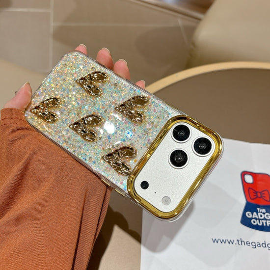 Golden Heart Glitter Phone Case – Cute Shiny Cover for Everyday Style