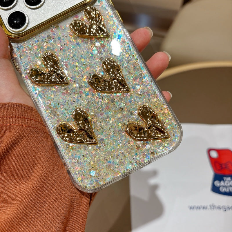 Golden Heart Glitter Phone Case – Cute Shiny Cover for Everyday Style