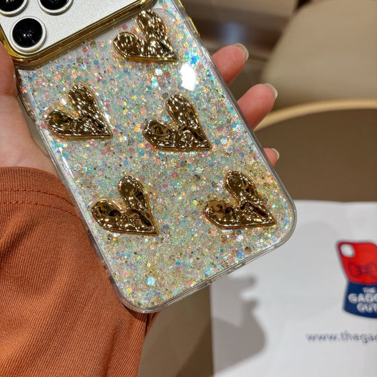 Golden Heart Glitter Phone Case – Cute Shiny Cover for Everyday Style