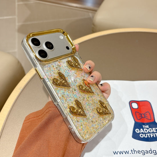 Golden Heart Glitter Phone Case – Cute Shiny Cover for Everyday Style