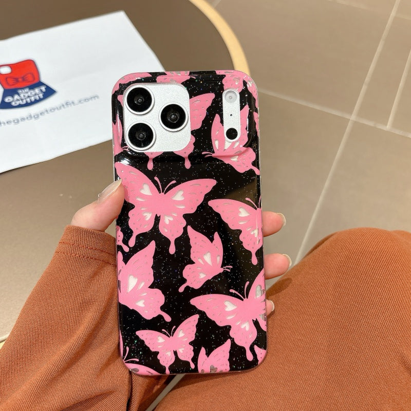 Midnight Pink Butterfly iPhone Case – Cute Glossy Aesthetic Cover for Girls