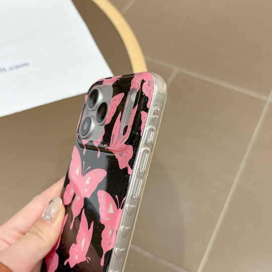 Midnight Pink Butterfly iPhone Case – Cute Glossy Aesthetic Cover for Girls