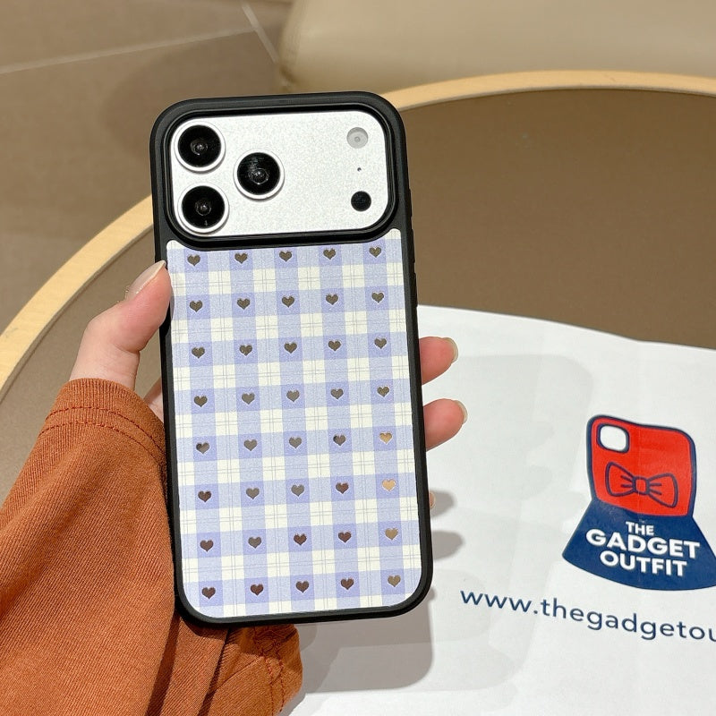 Cute Purple Checkered Heart iPhone Case | Trendy Aesthetic Cover