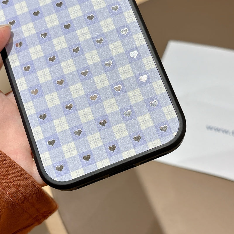 Cute Purple Checkered Heart iPhone Case | Trendy Aesthetic Cover