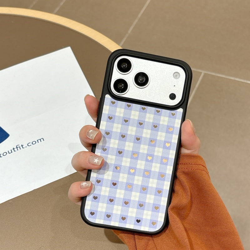 Cute Purple Checkered Heart iPhone Case | Trendy Aesthetic Cover