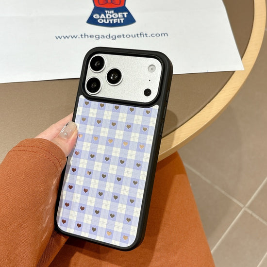 Cute Purple Checkered Heart iPhone Case | Trendy Aesthetic Cover