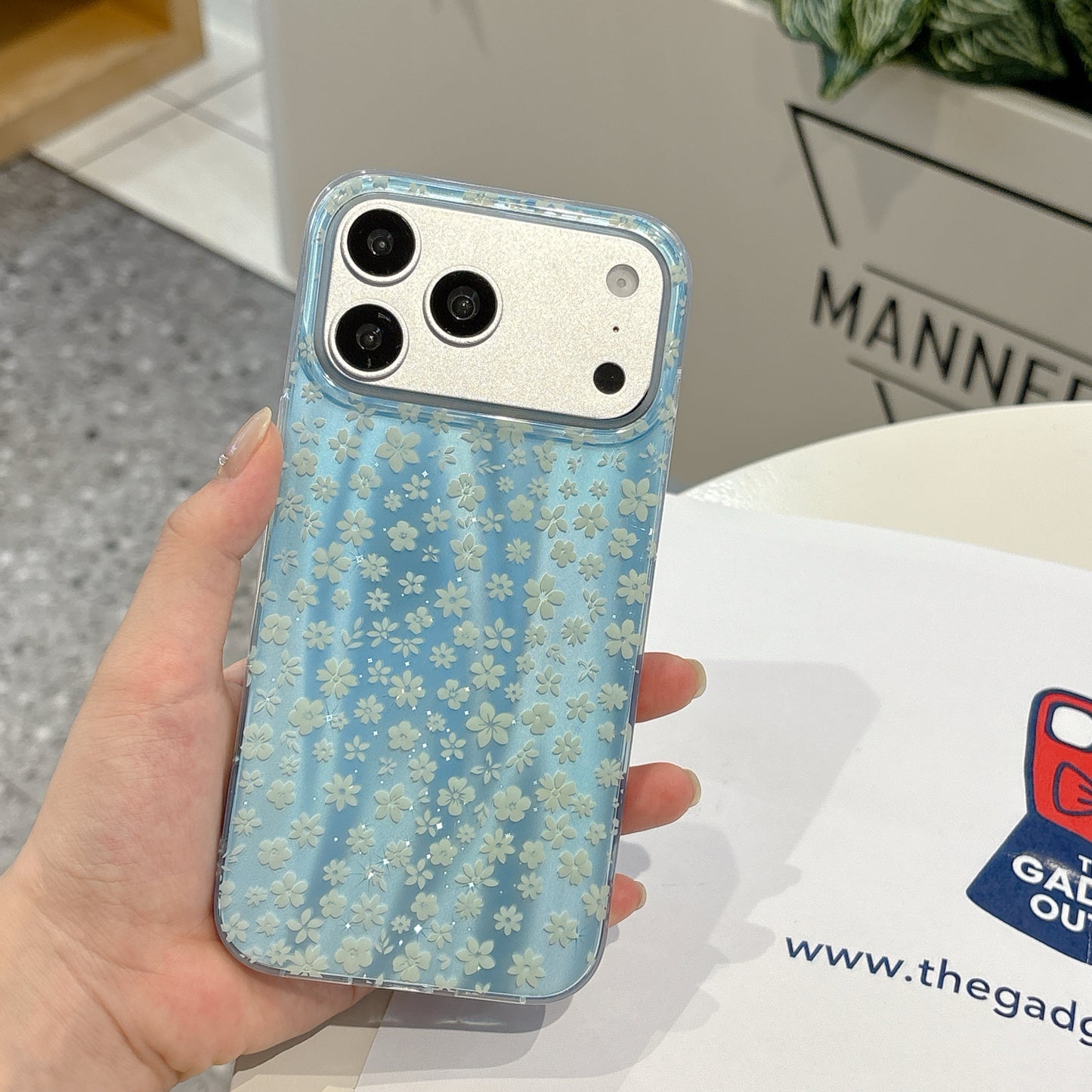 Blue Blossom Pearl Strap iPhone Case – Cute Floral Phone Cover