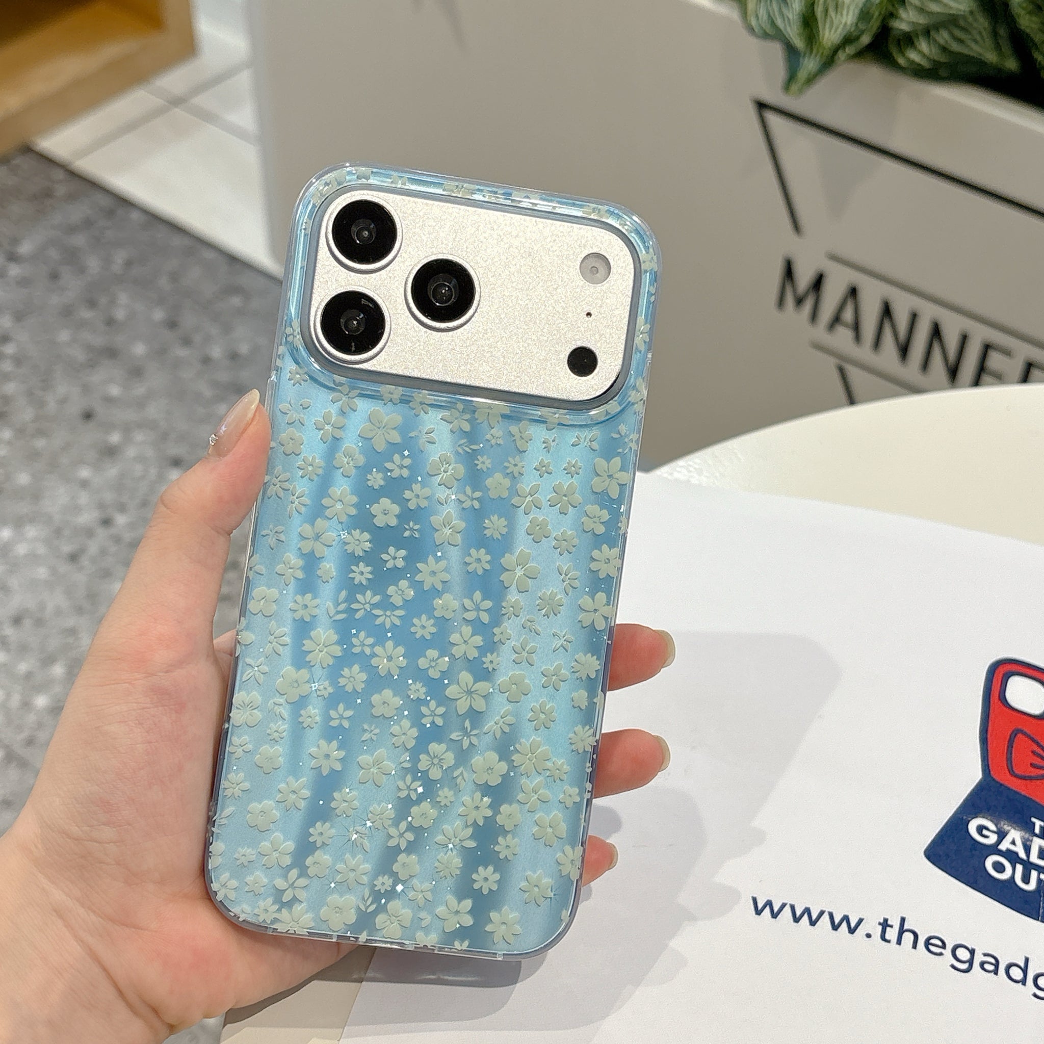 Blue Blossom Pearl Strap iPhone Case – Cute Floral Phone Cover