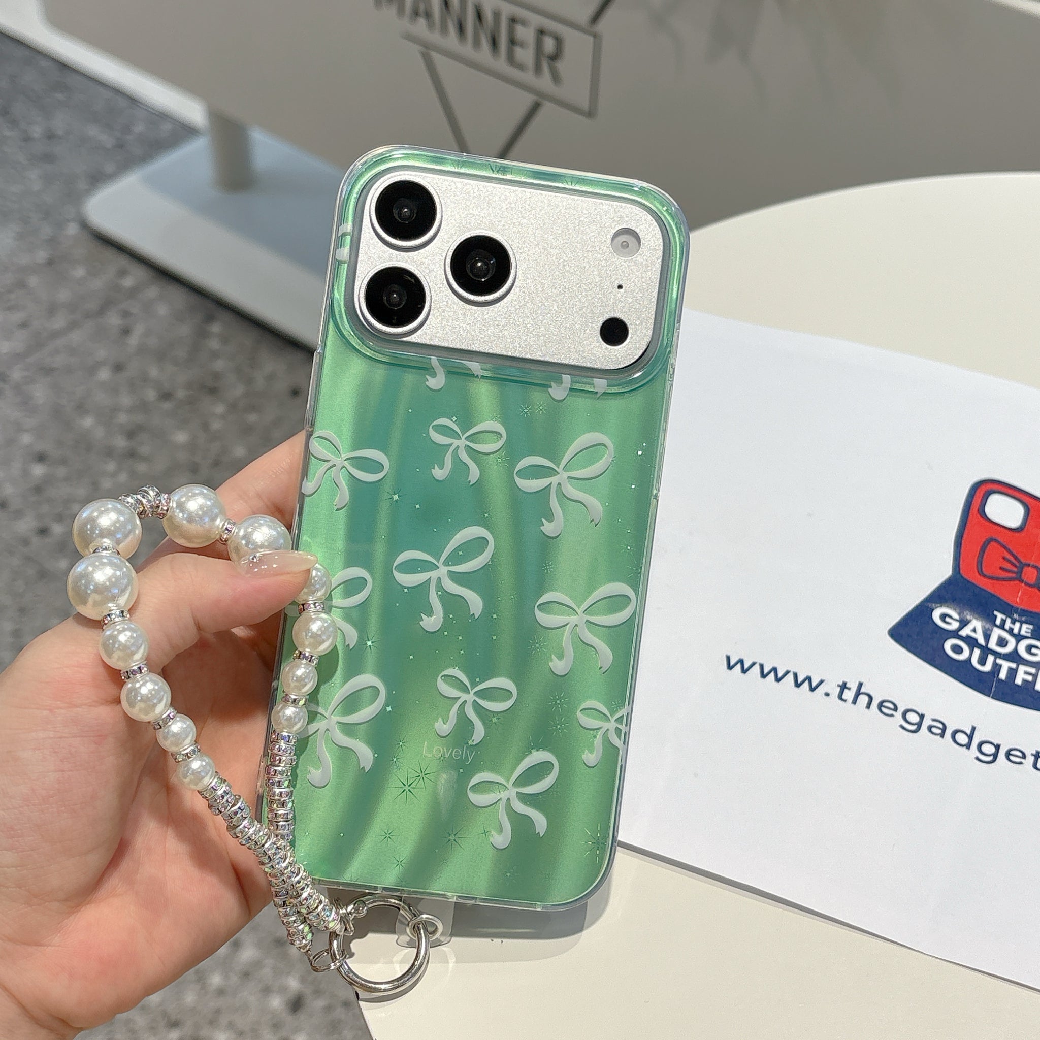 Green Bow Pearl Charm iPhone Case – Cute Stylish Protective Cover