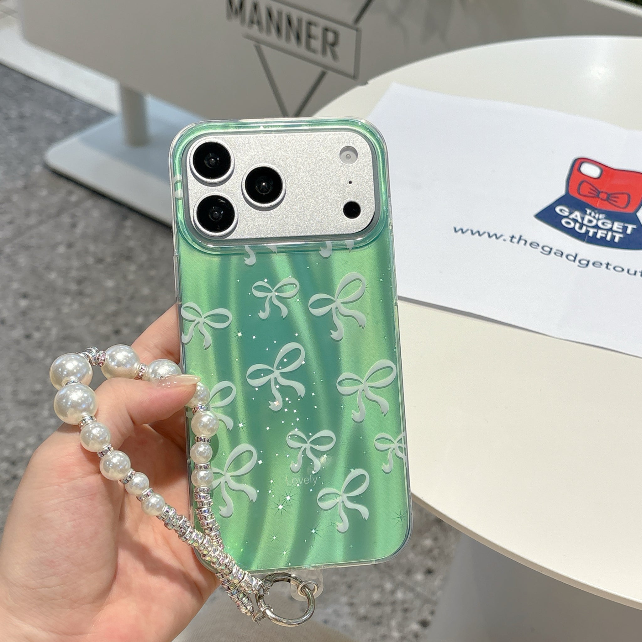 Green Bow Pearl Charm iPhone Case – Cute Stylish Protective Cover