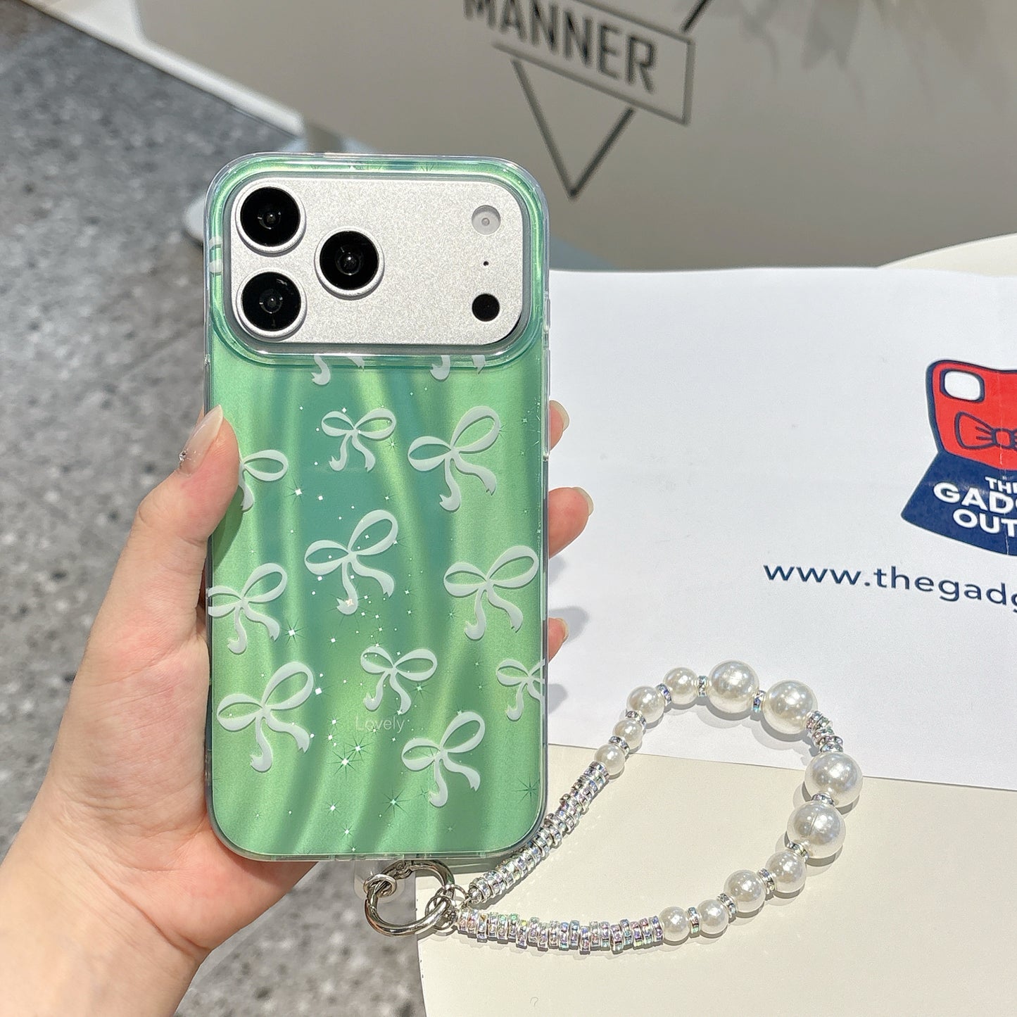Green Bow Pearl Charm iPhone Case – Cute Stylish Protective Cover