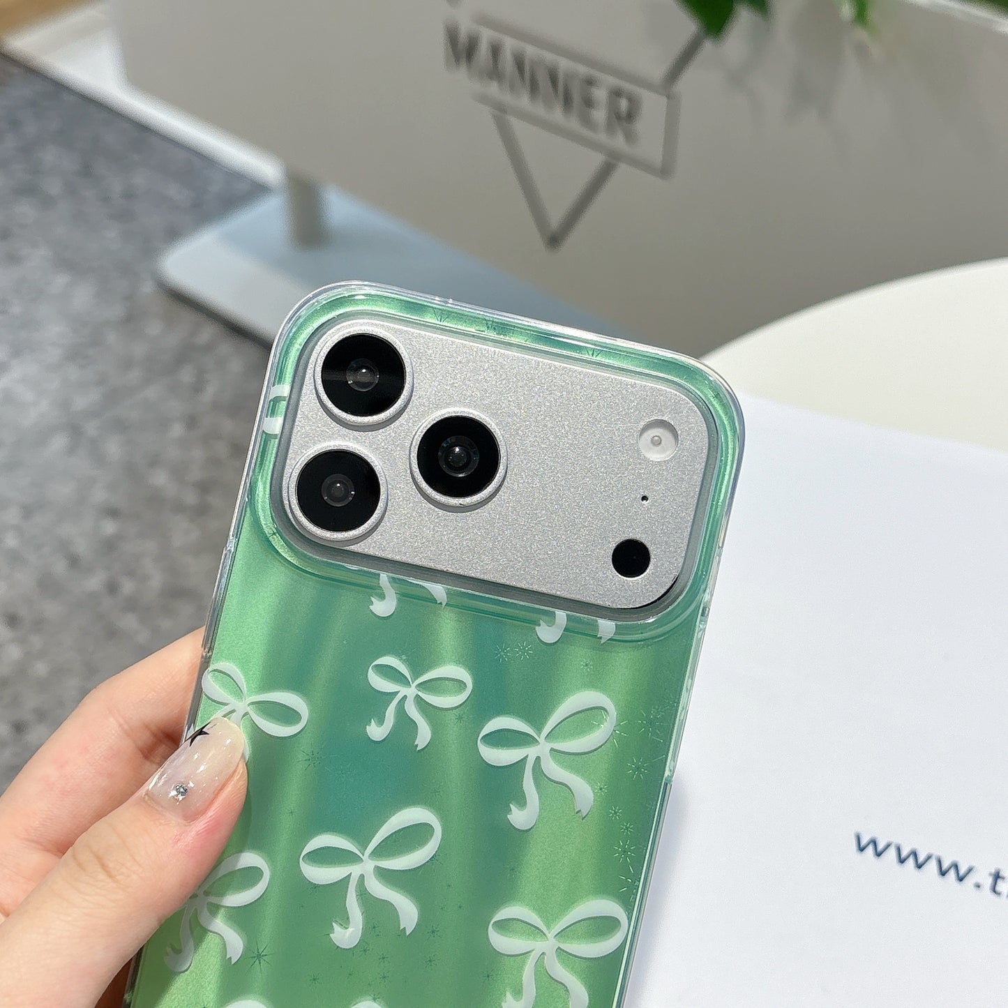 Green Bow Pearl Charm iPhone Case – Cute Stylish Protective Cover