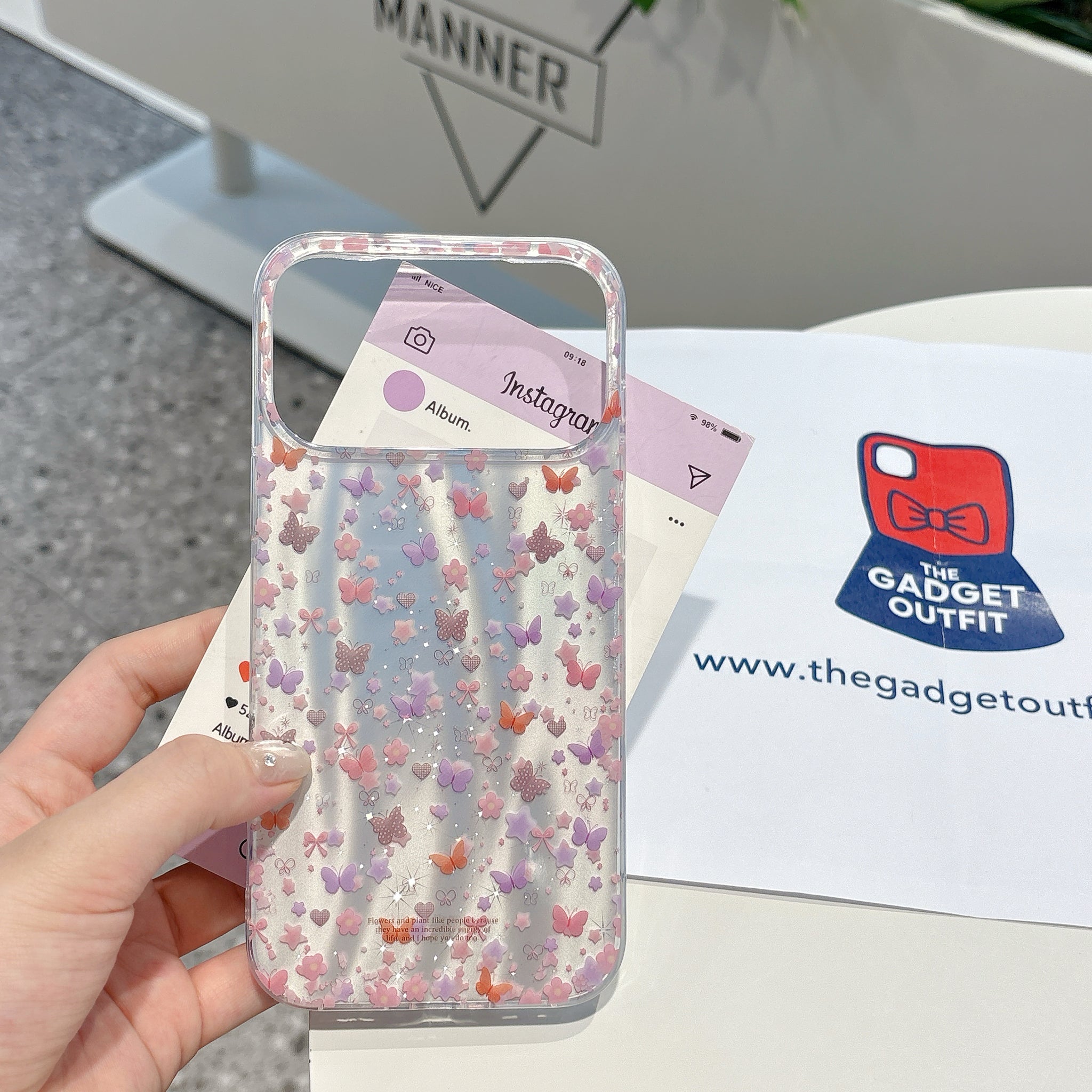 Cute Butterfly Floral Phone Case with Lace Charm | Aesthetic Transparent iPhone Cover