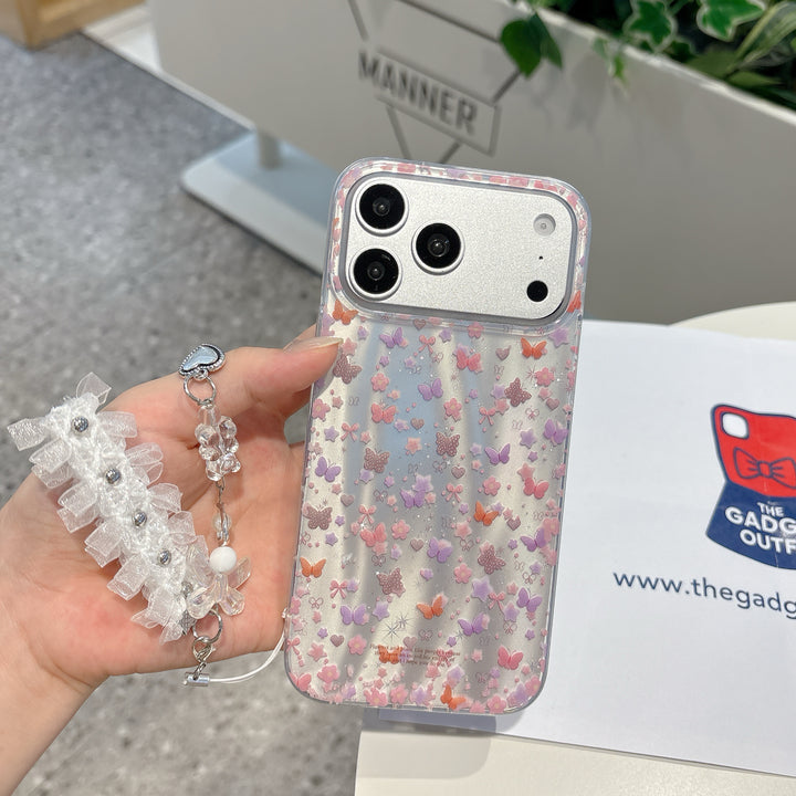 Cute Butterfly Floral Phone Case with Lace Charm | Aesthetic Transparent iPhone Cover