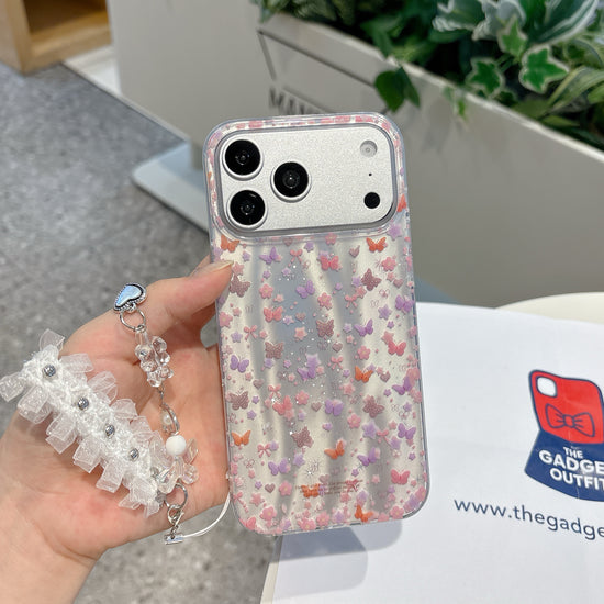Cute Butterfly Floral Phone Case with Lace Charm | Aesthetic Transparent iPhone Cover