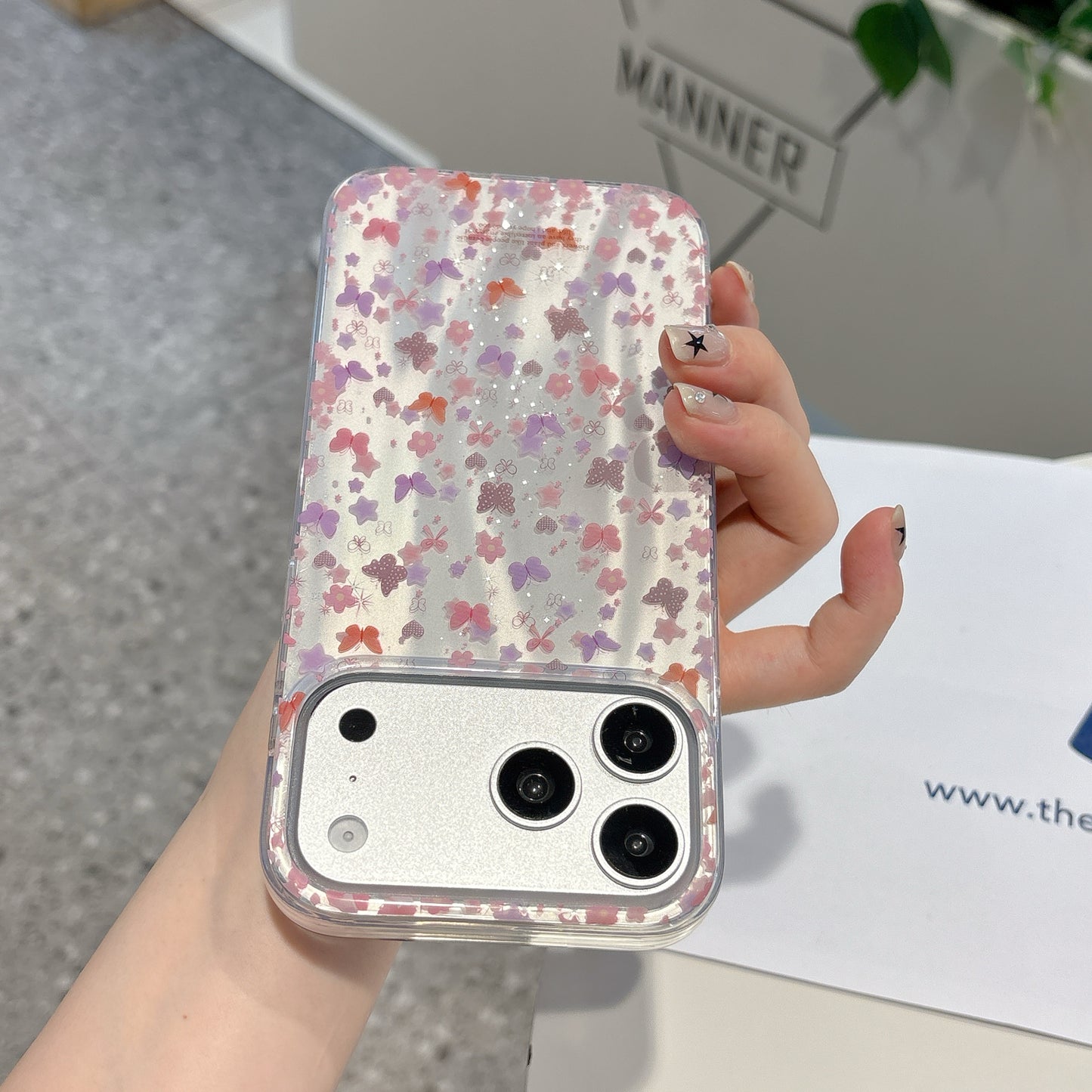 Cute Butterfly Floral Phone Case with Lace Charm | Aesthetic Transparent iPhone Cover