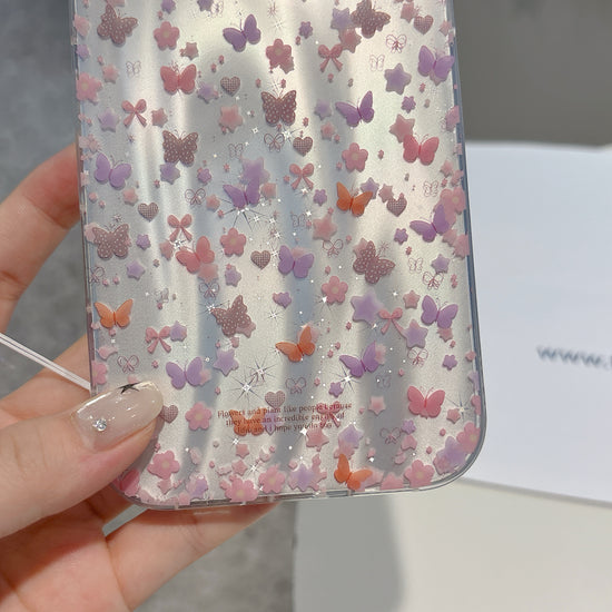 Cute Butterfly Floral Phone Case with Lace Charm | Aesthetic Transparent iPhone Cover