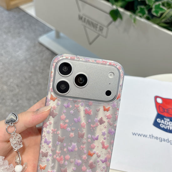 Cute Butterfly Floral Phone Case with Lace Charm | Aesthetic Transparent iPhone Cover