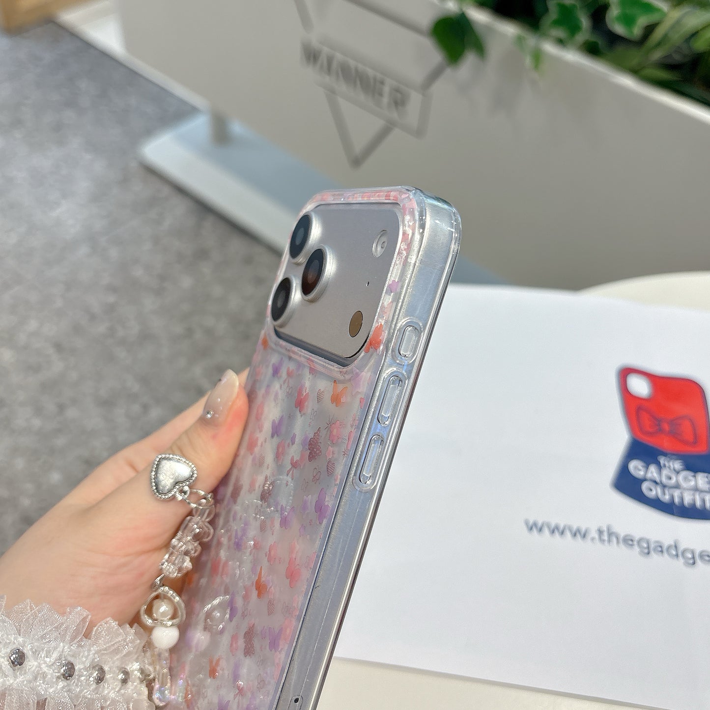 Cute Butterfly Floral Phone Case with Lace Charm | Aesthetic Transparent iPhone Cover