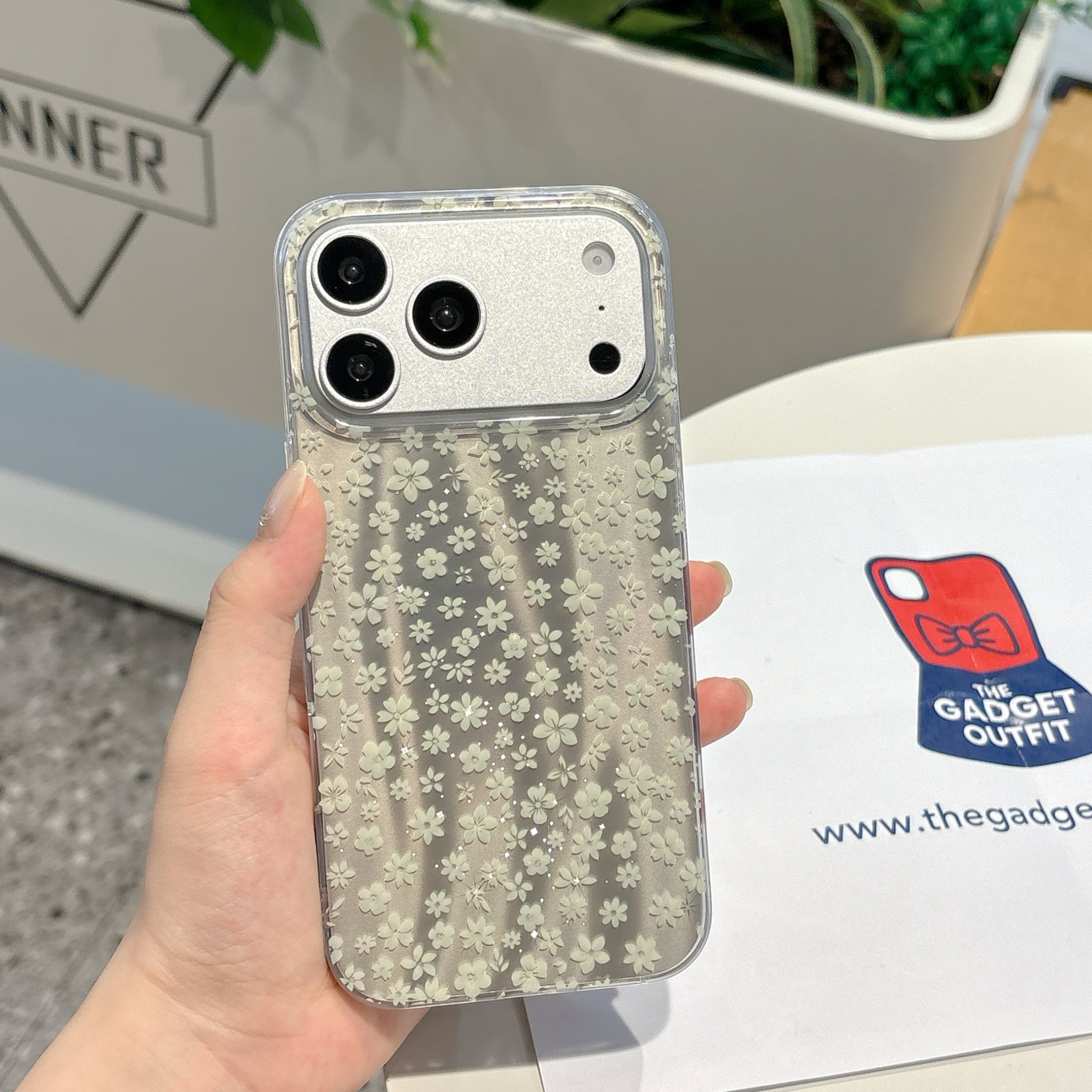 Elegant White Floral iPhone Case with Pearl Wrist Strap | Clear Protective Phone Cover
