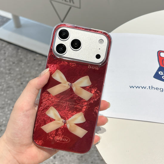 Cherry Red Bow Phone Case | Cute Glossy Aesthetic iPhone Cover