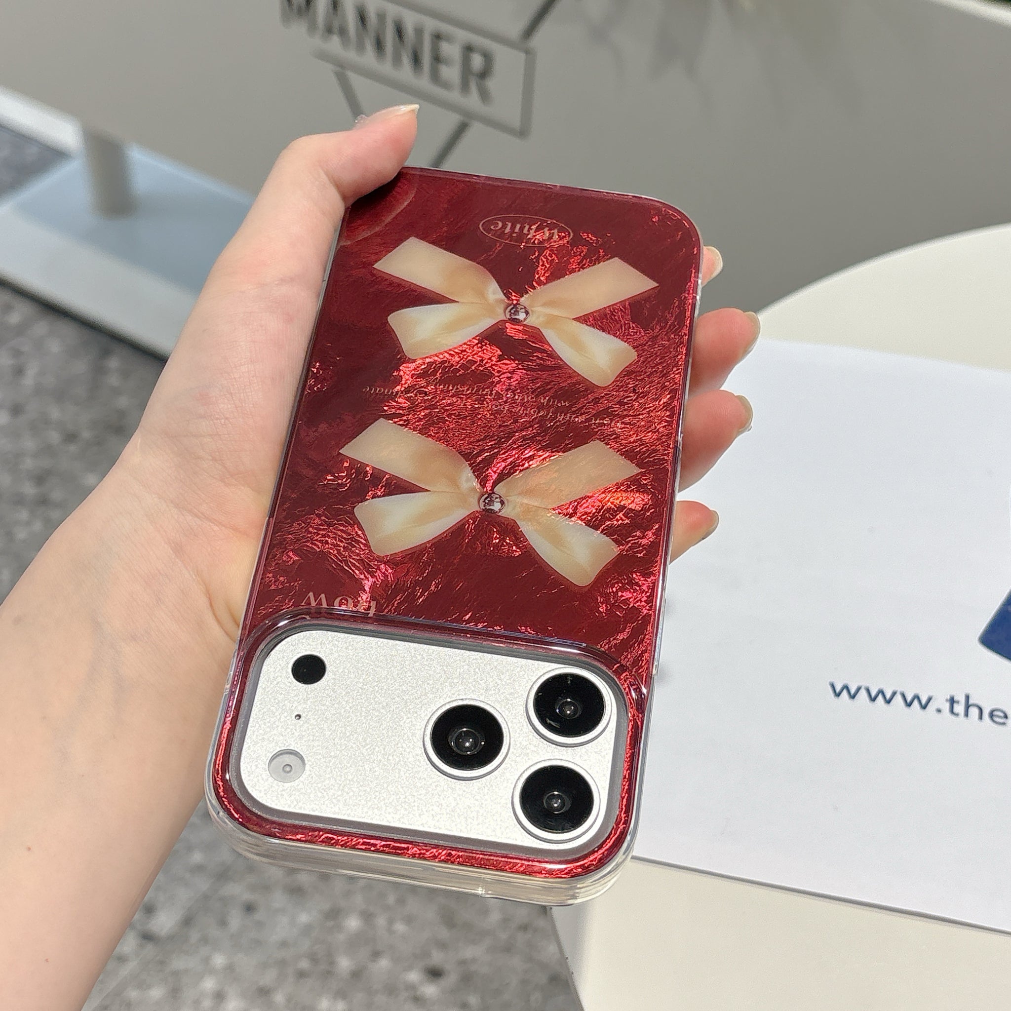 Cherry Red Bow Phone Case | Cute Glossy Aesthetic iPhone Cover