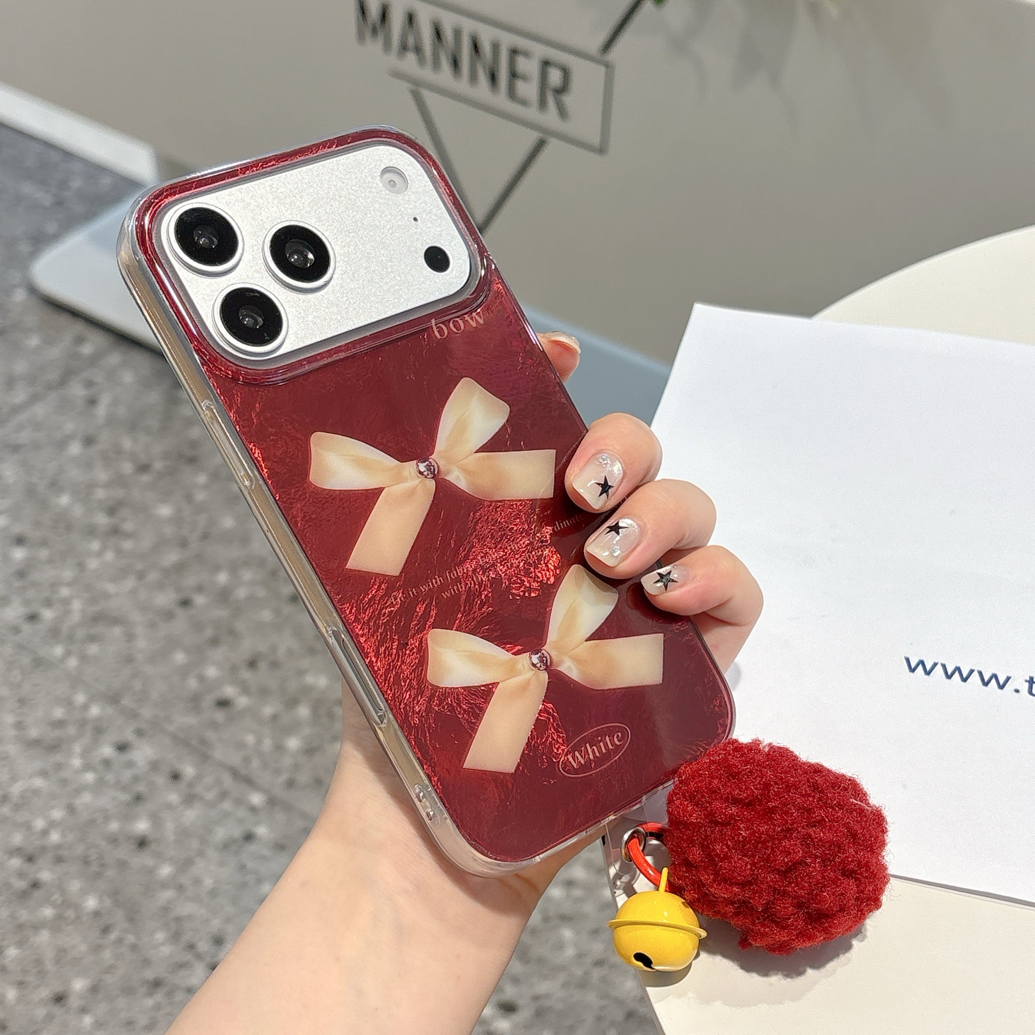 Cherry Red Bow Phone Case | Cute Glossy Aesthetic iPhone Cover