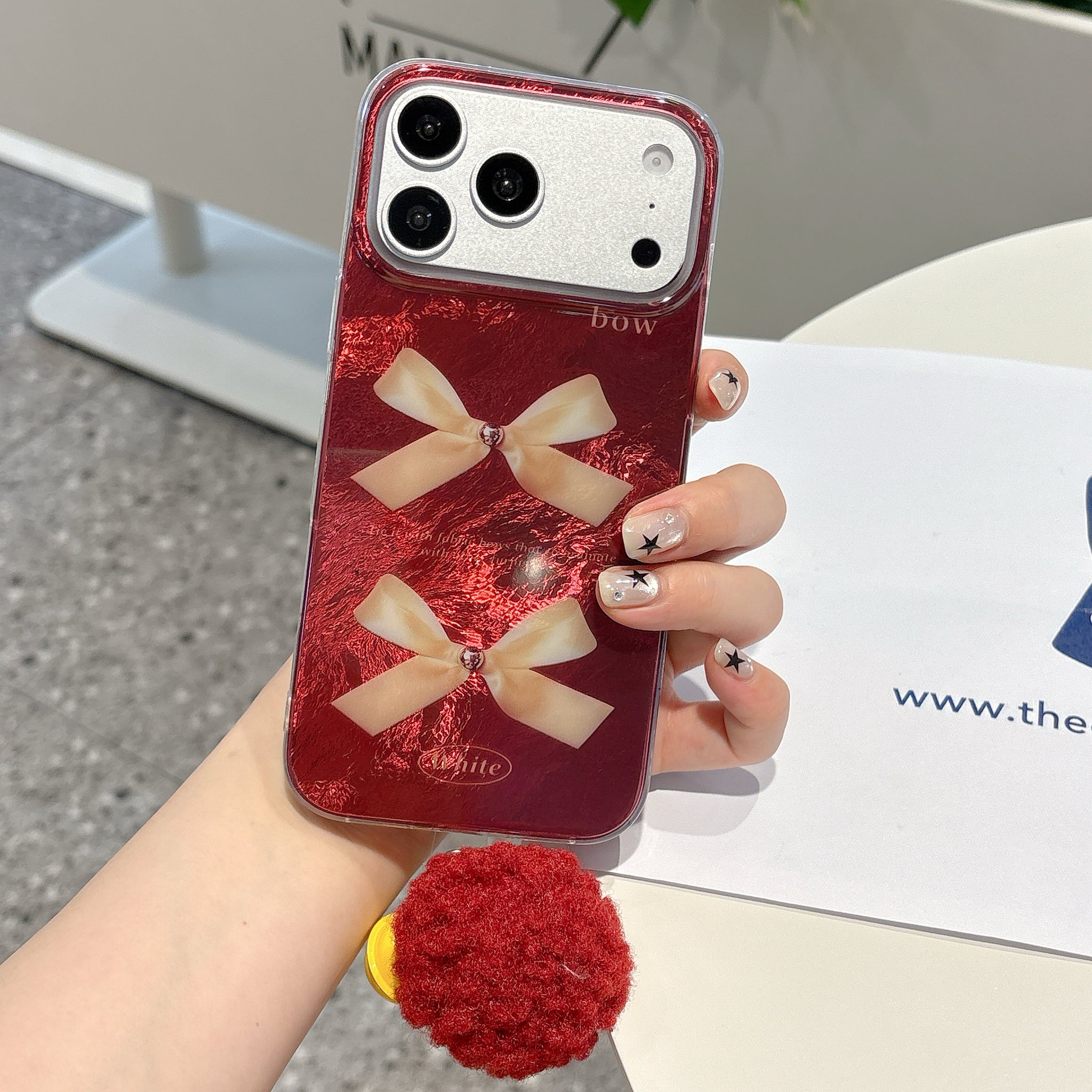 Cherry Red Bow Phone Case | Cute Glossy Aesthetic iPhone Cover