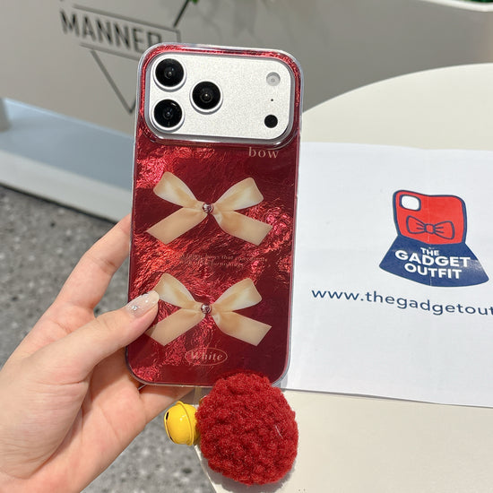 Cherry Red Bow Phone Case | Cute Glossy Aesthetic iPhone Cover