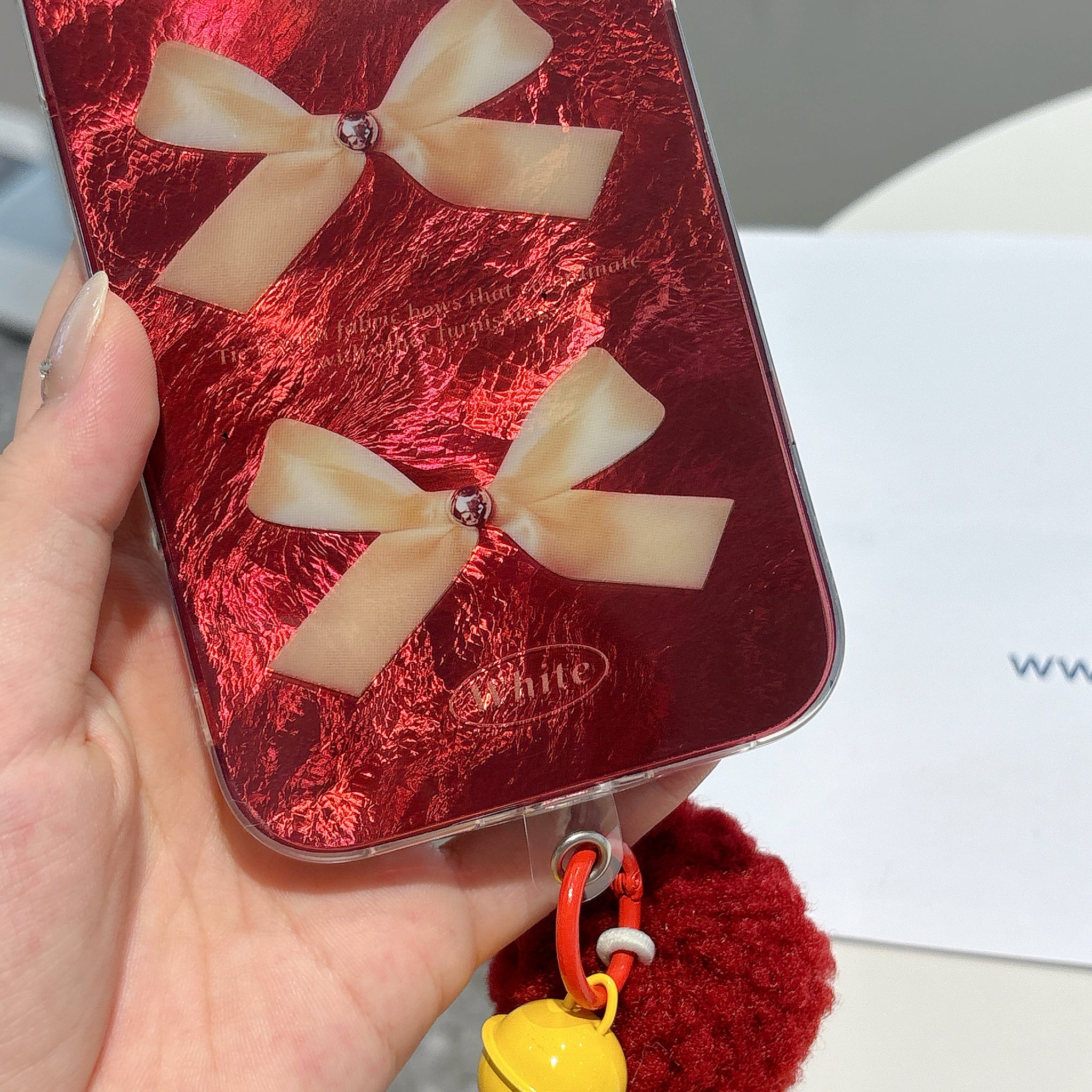 Cherry Red Bow Phone Case | Cute Glossy Aesthetic iPhone Cover