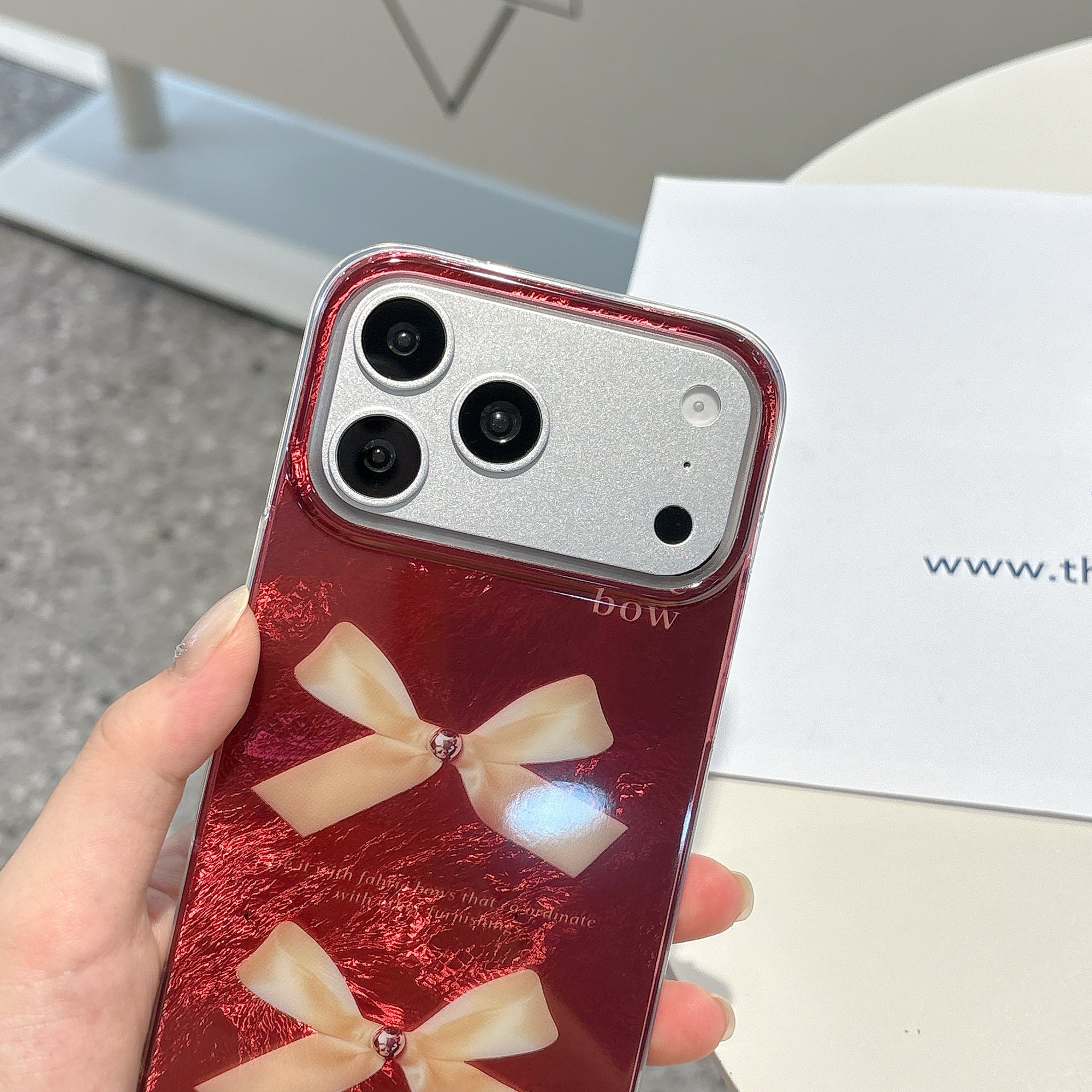 Cherry Red Bow Phone Case | Cute Glossy Aesthetic iPhone Cover