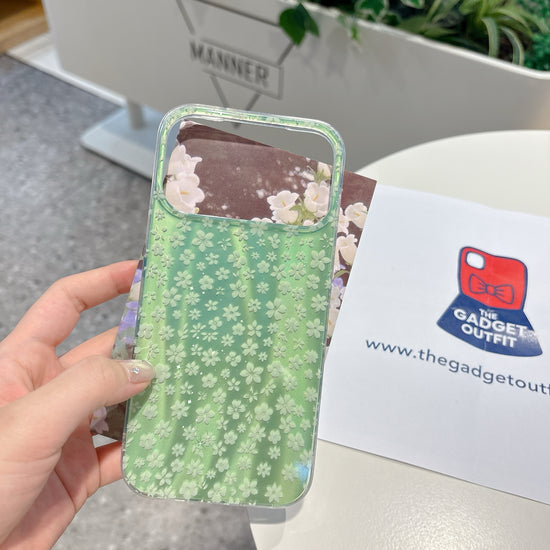 Fresh Green Floral iPhone Case with Pearl Wrist Strap | Cute Protective Cover