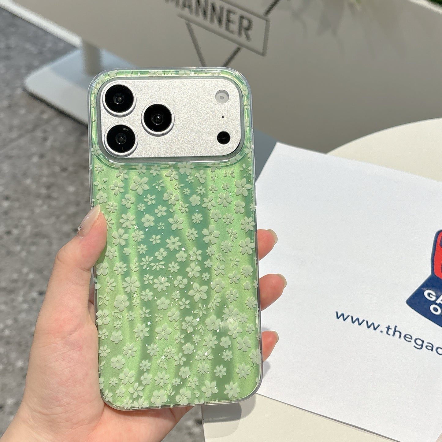 Fresh Green Floral iPhone Case with Pearl Wrist Strap | Cute Protective Cover