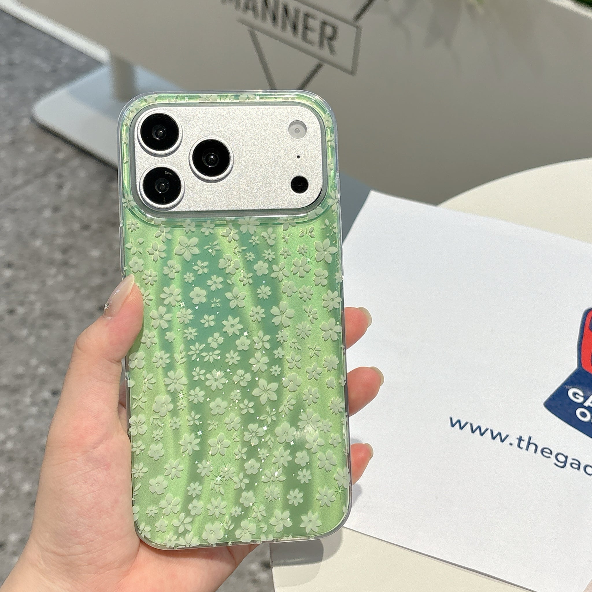 Fresh Green Floral iPhone Case with Pearl Wrist Strap | Cute Protective Cover