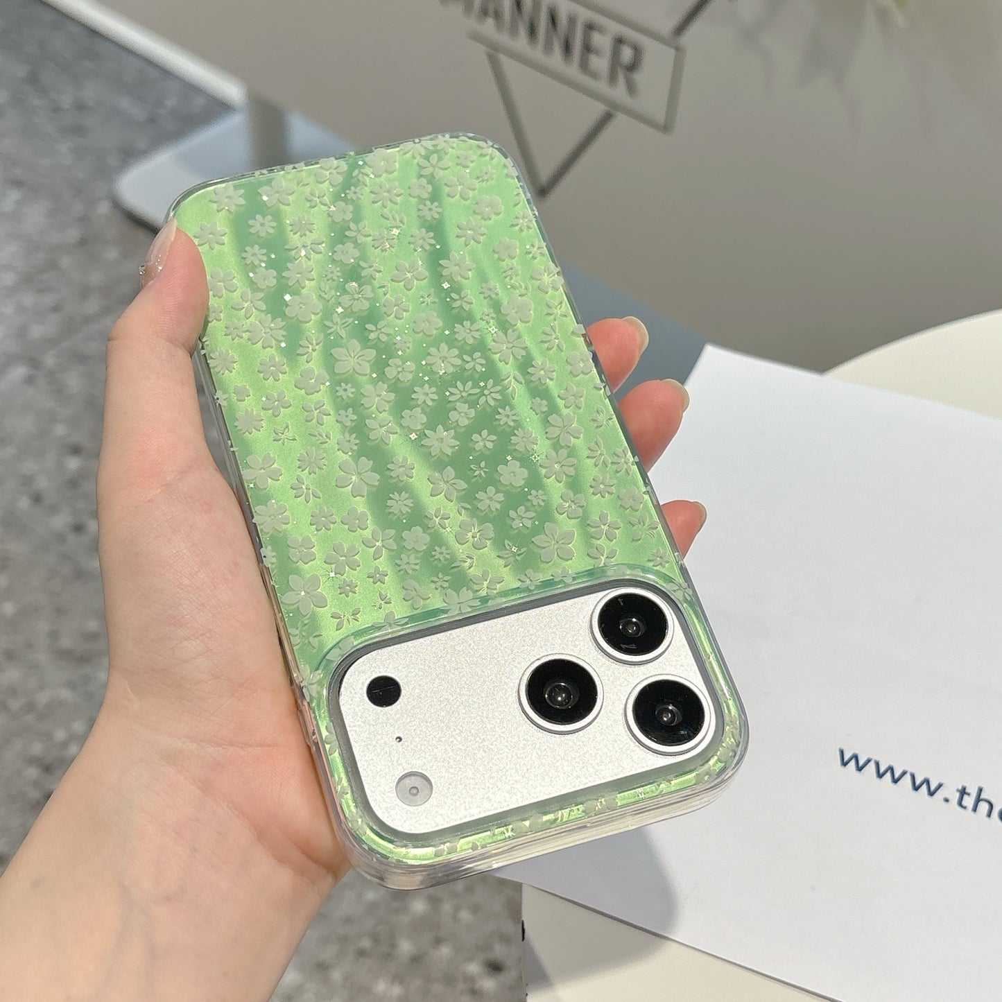 Fresh Green Floral iPhone Case with Pearl Wrist Strap | Cute Protective Cover