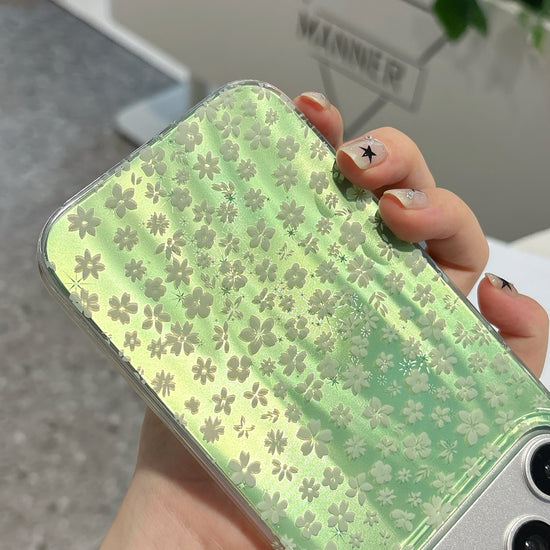 Fresh Green Floral iPhone Case with Pearl Wrist Strap | Cute Protective Cover