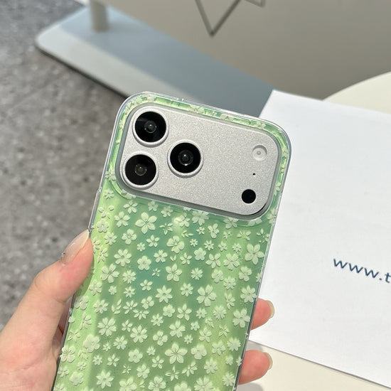 Fresh Green Floral iPhone Case with Pearl Wrist Strap | Cute Protective Cover