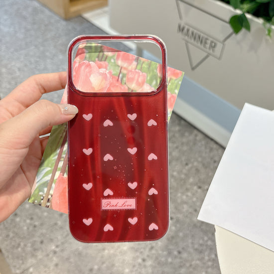 Ruby Heart Pearl Strap iPhone Case – Glossy Red Cute Phone Cover