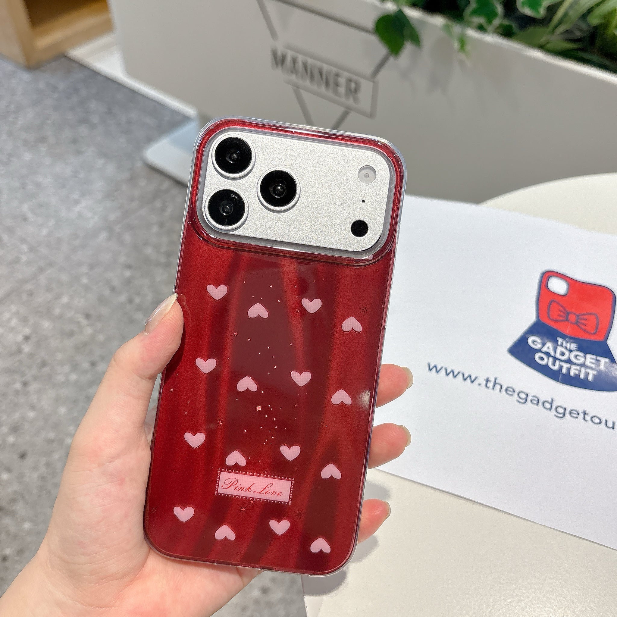 Ruby Heart Pearl Strap iPhone Case – Glossy Red Cute Phone Cover