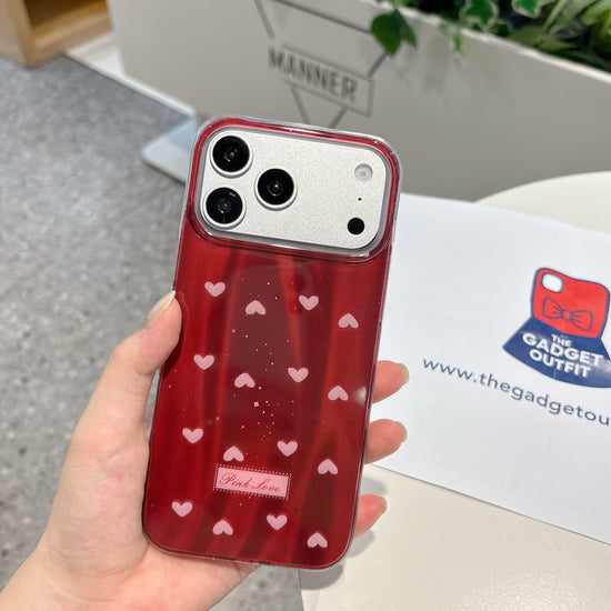 Ruby Heart Pearl Strap iPhone Case – Glossy Red Cute Phone Cover