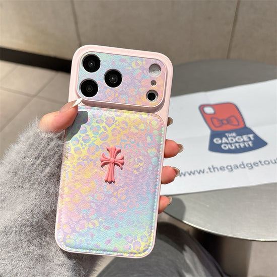 Rainbow Pastel Leopard Print Case with Detail—Designer iPhone Leather Cover