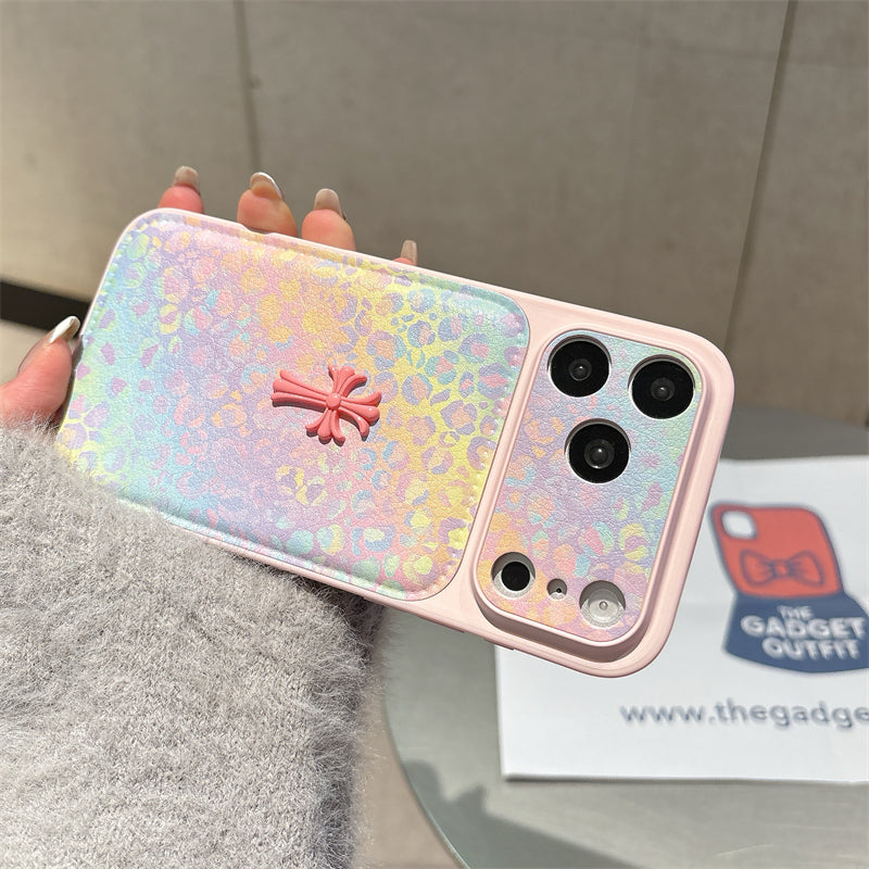 Rainbow Pastel Leopard Print Case with Detail—Designer iPhone Leather Cover