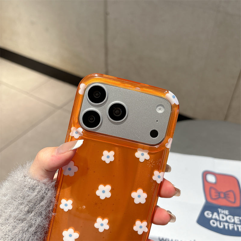 Bright Orange Floral iPhone Case - Cute White 3D Daisy Pattern Sparkle Cover
